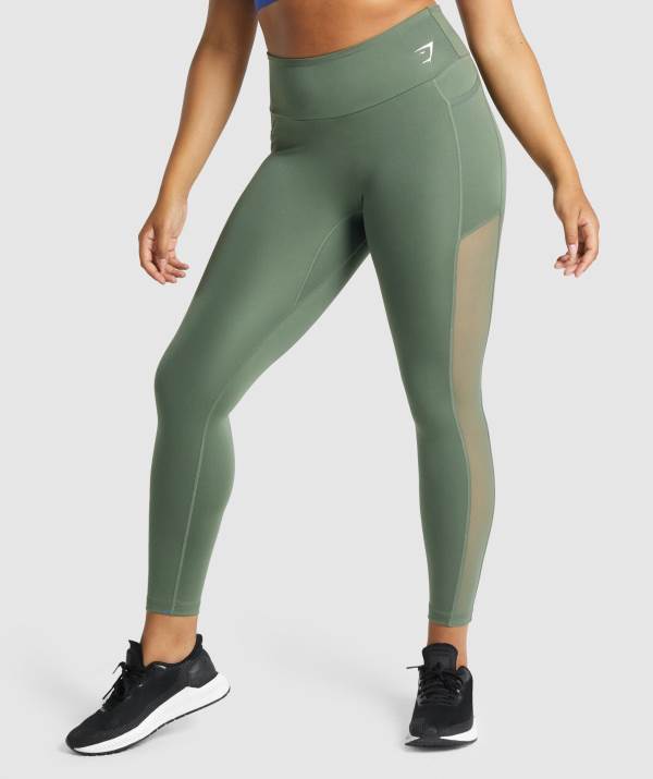 Damske Legíny Gymshark Training Mesh Pocket Zelene | TZ6407295